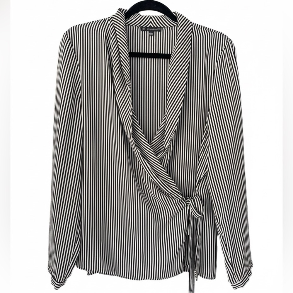 Adrianna Papell Black and White Striped Wrap Blouse